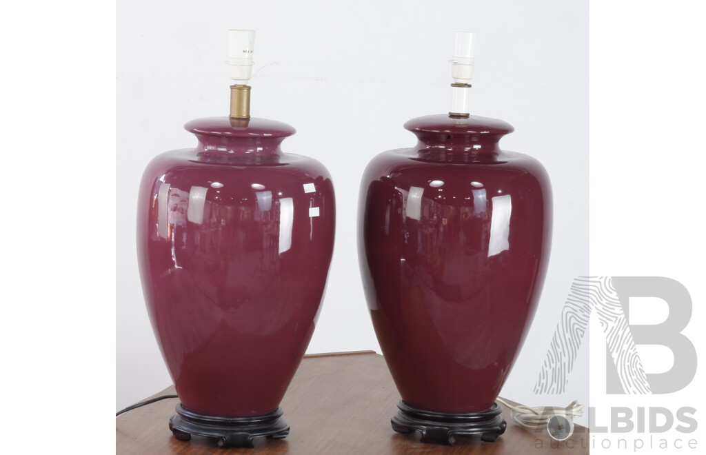Pair of Maroon Urn Shaped Table Lamp Bases