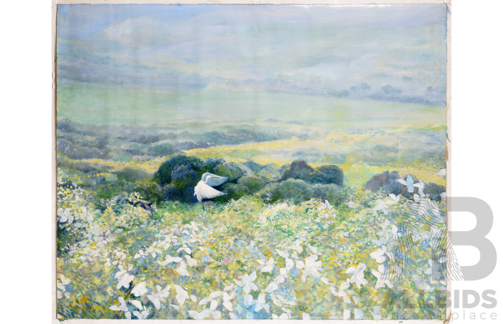 Luis Vargas, Landscape with Egret 1995, Oil on Canvas, 80 x 100 cm
