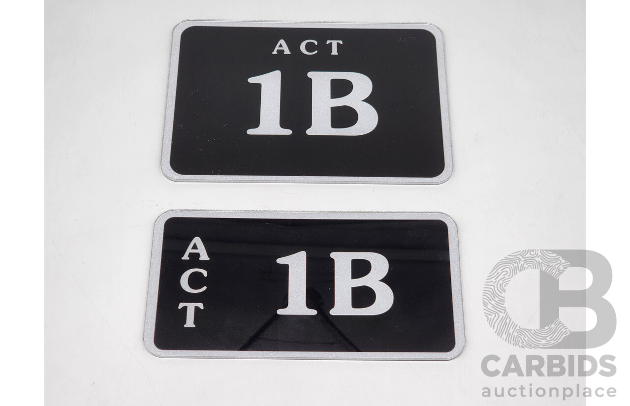 ACT Two Character Alpha Numeric Number Plate - 1B (Number 1, Letter B)