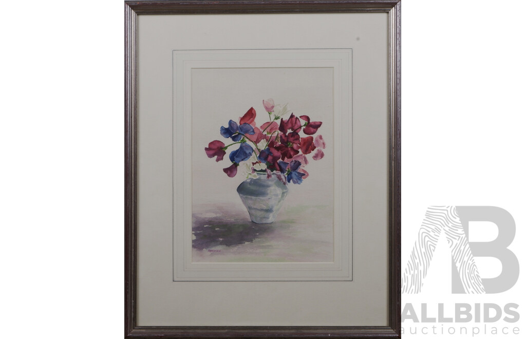 Two Framed Works by Bernard Freedman, 'Still Life of Sweetpeas' Together with 'Sailing', Watercolour & Wax Resist (2)