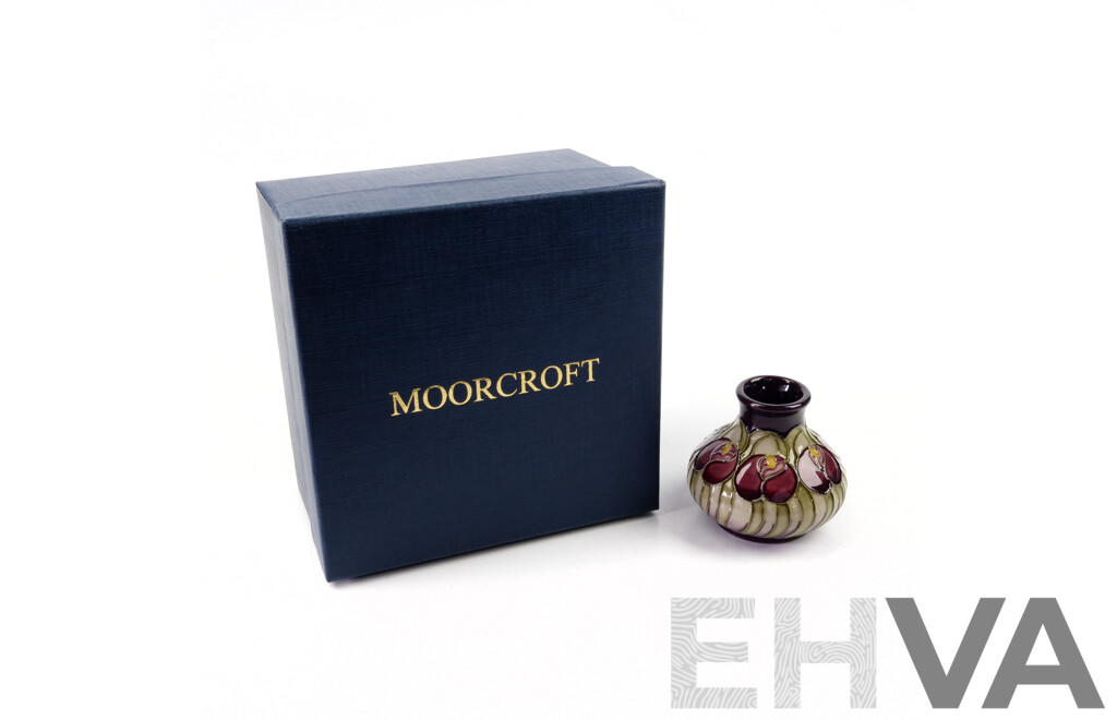 Moorcroft Porcelain Vase in Purple Queen Design by Kerry Goodwin in Original Box