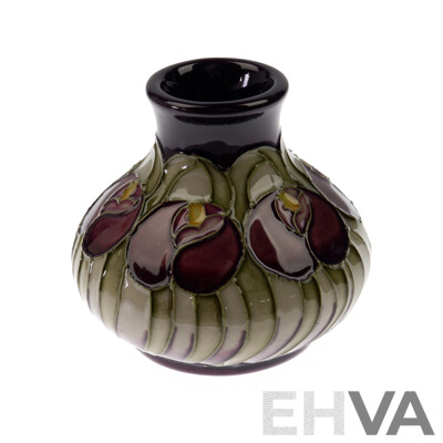 Moorcroft Porcelain Vase in Purple Queen Design by Kerry Goodwin in Original Box