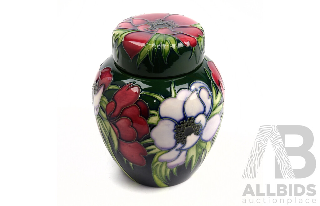 Moorcroft Porcelain Lidded Ginger Jar in Anenome Tribute Design by Emma Bossons in Original Box