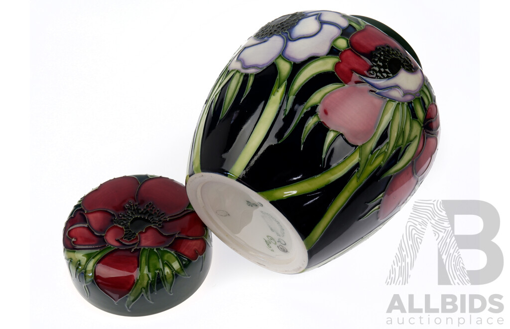 Moorcroft Porcelain Lidded Ginger Jar in Anenome Tribute Design by Emma Bossons in Original Box