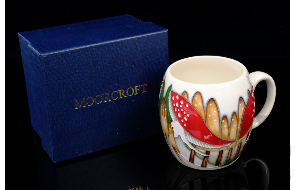 Moorcroft Porcelain Mug in Red Toadstool Design in Original Box