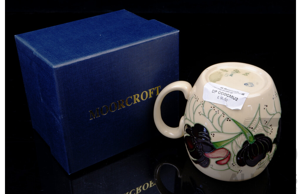 Unusual Moorcroft Porcelain Mug in Chocolate Cosmos Design by Rachel Bishop in Original Box