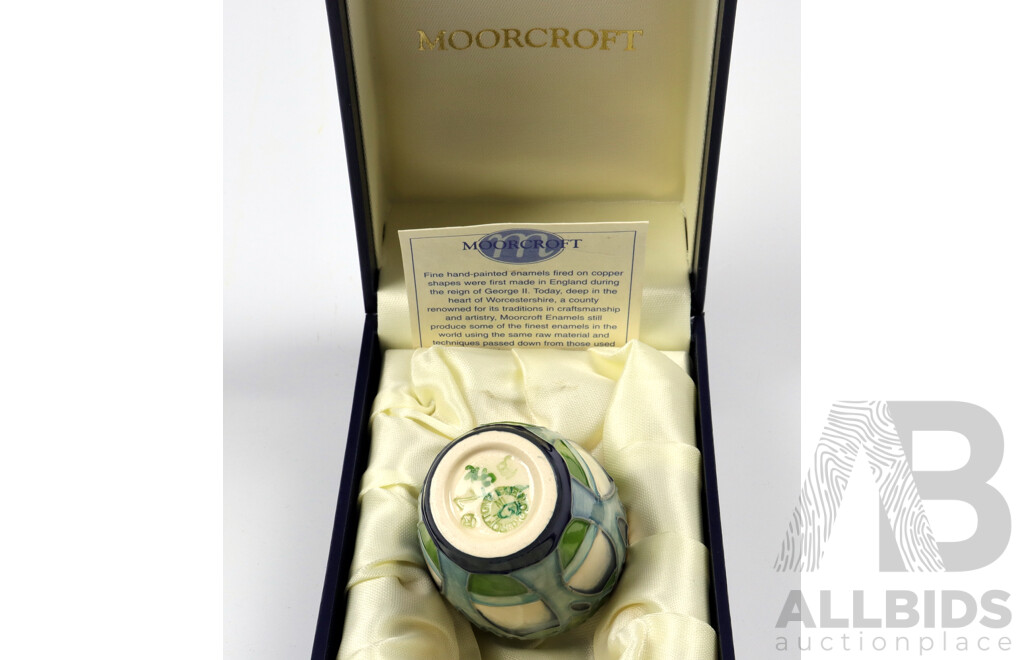 Moorcroft Enamels Miniature Vase in Misty Moon Design in Original Box
