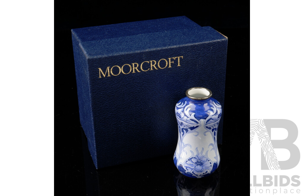 Moorcroft Enamels Miniature Vase in Blue Poppy Design in Original Box