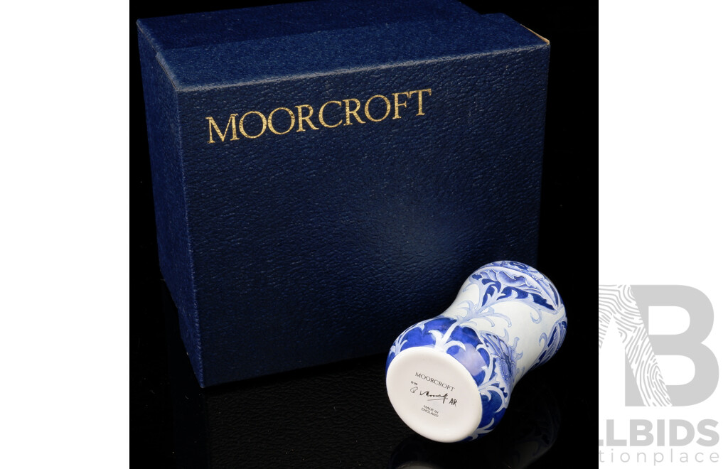 Moorcroft Enamels Miniature Vase in Blue Poppy Design in Original Box