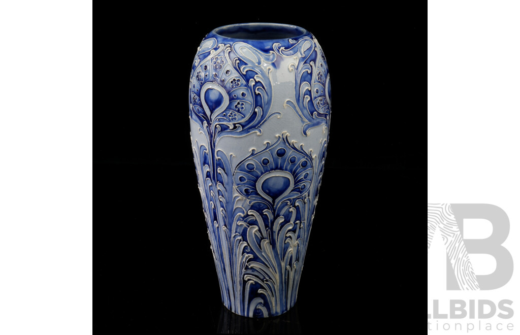 Antique Moorcroft Porcelain Florian Ware Vase in Peacock Design, Circa 1902