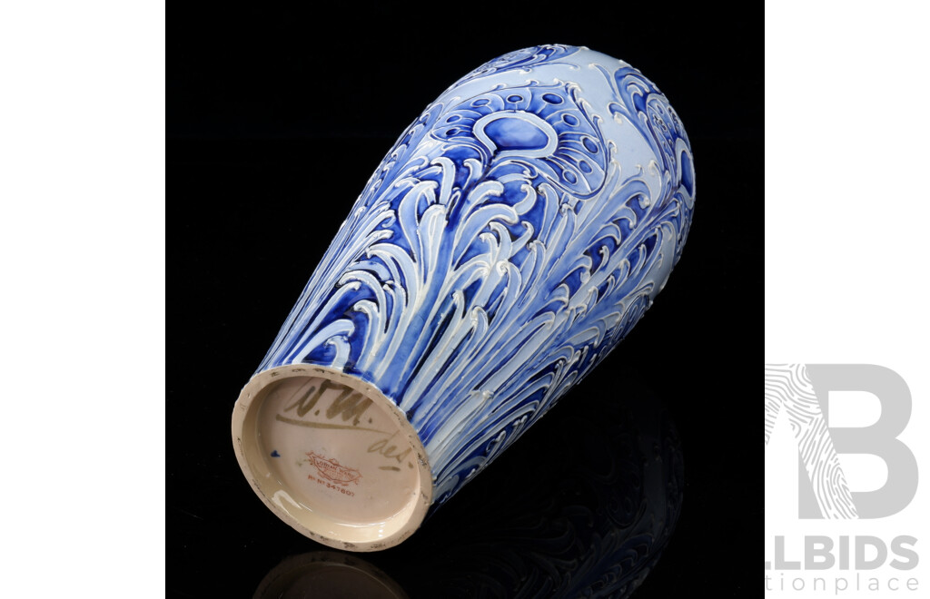 Antique Moorcroft Porcelain Florian Ware Vase in Peacock Design, Circa 1902