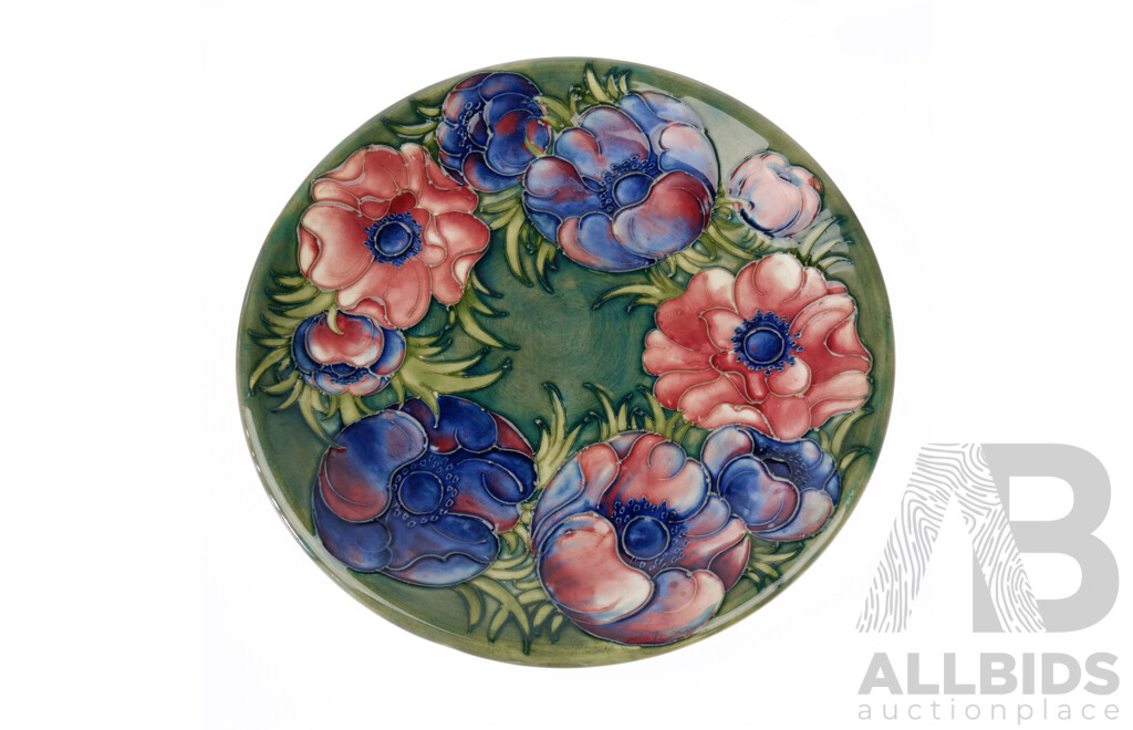 Vintage Moorcroft Porcelain Plate in Anemone Design, Circa 1930