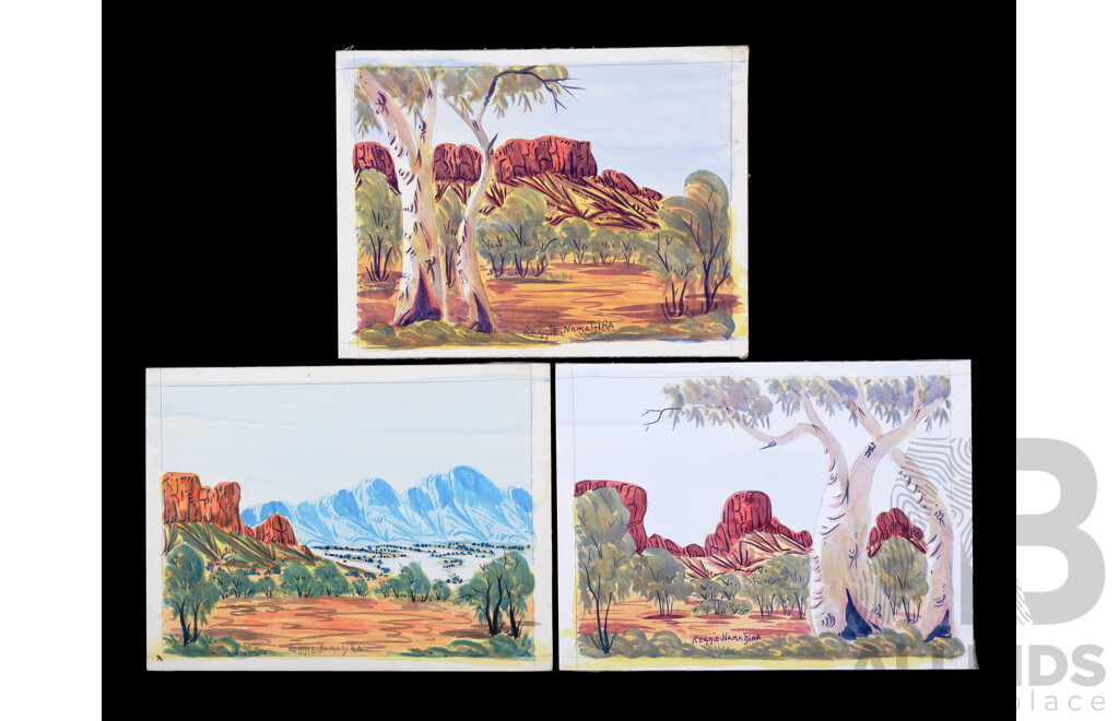 Reggie Namatjira (Born 1946), Three Central Australian Landscape Watercolours (3)