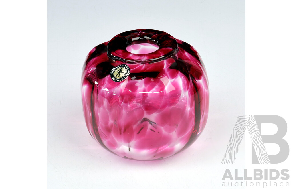 Hand Blown Glass Sphere Form Vase by Tasmanian Glassblowers Australia with Original Label