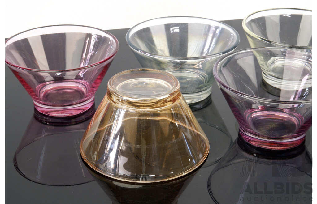 Retro Set Five Mid Century Harlequin Coloured Glass Coupe Dishes