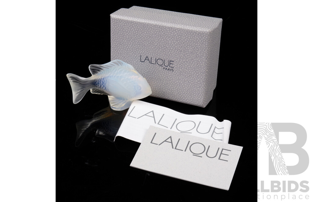 Lalique Crystal Iridescent Fish Figure in Original Box