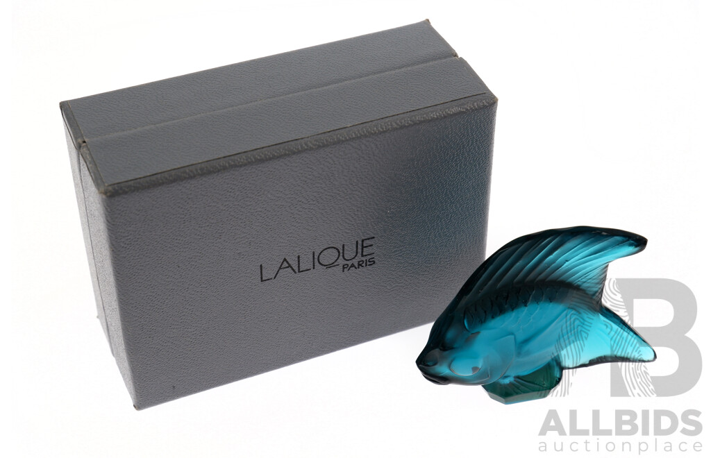 Lalique Crystal Blue Angel Fish in Original Box