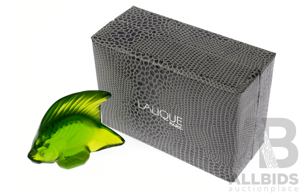 Lalique Crystal Green Angel Fish in Original Box