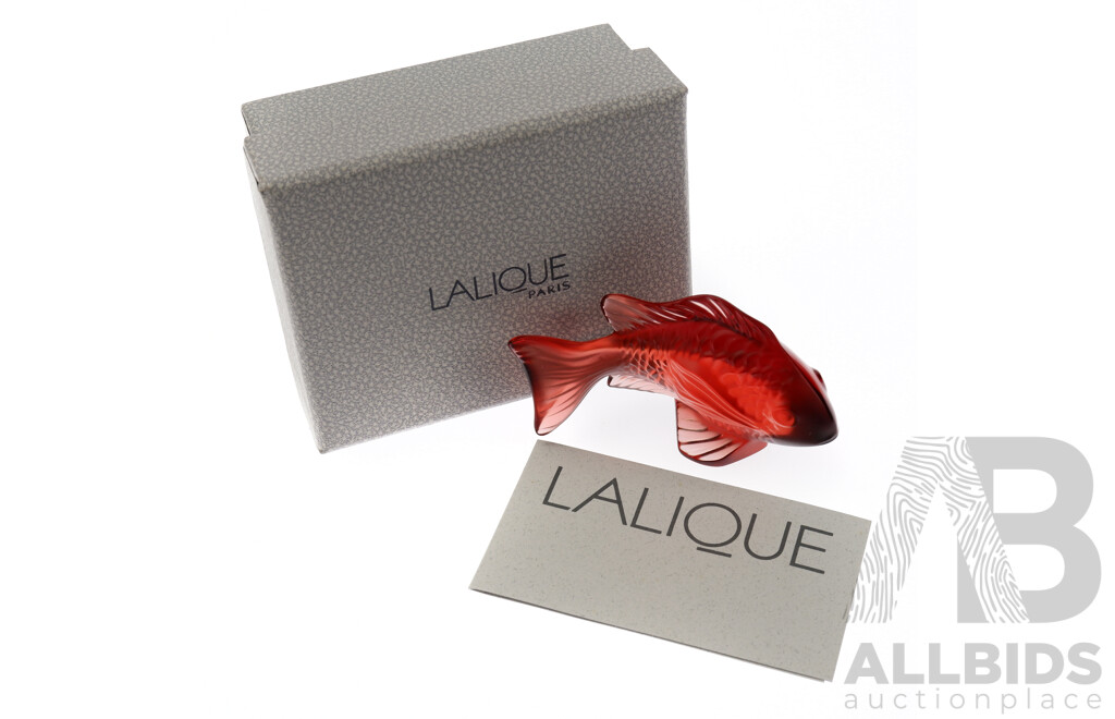 Lalique Crystal Red Damsel Fish Figure in Original Box