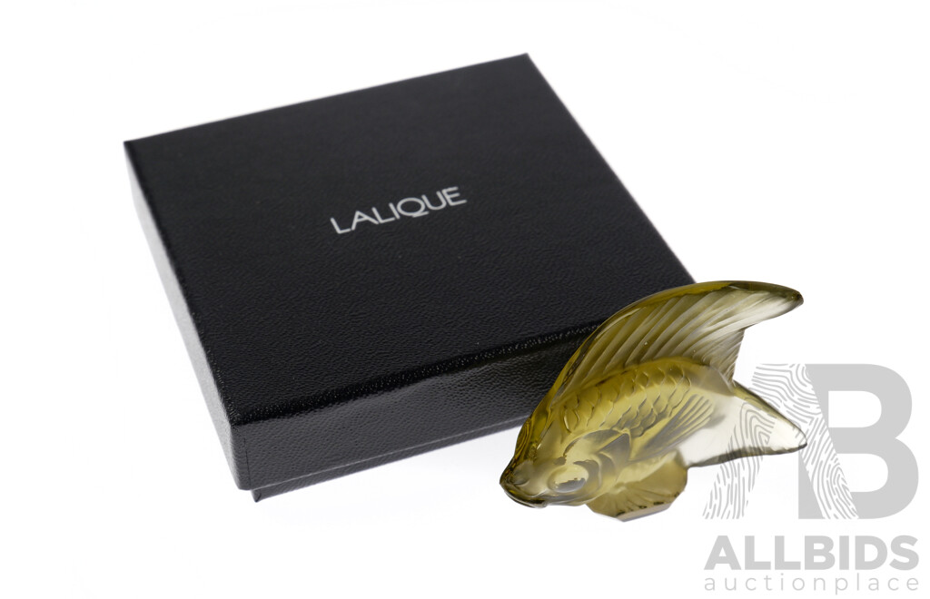 Lalique Crystal Green Angel Fish Figure in Original Box