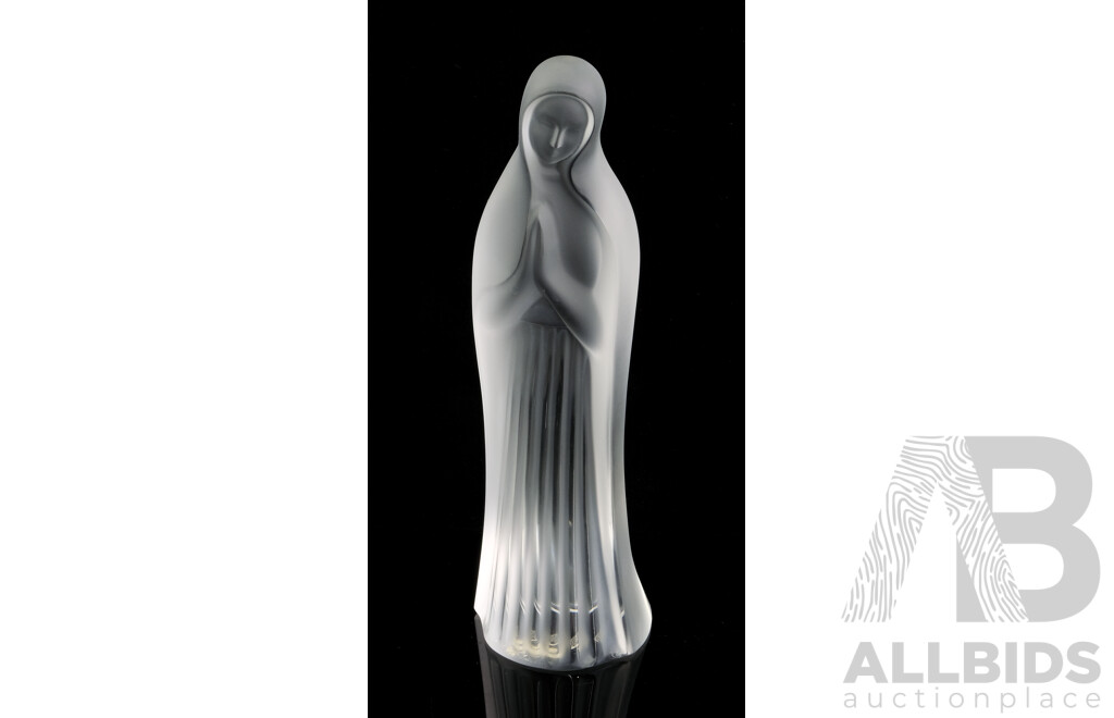 Lalique Crystal Frosted Mary Statue with Original Label to Base