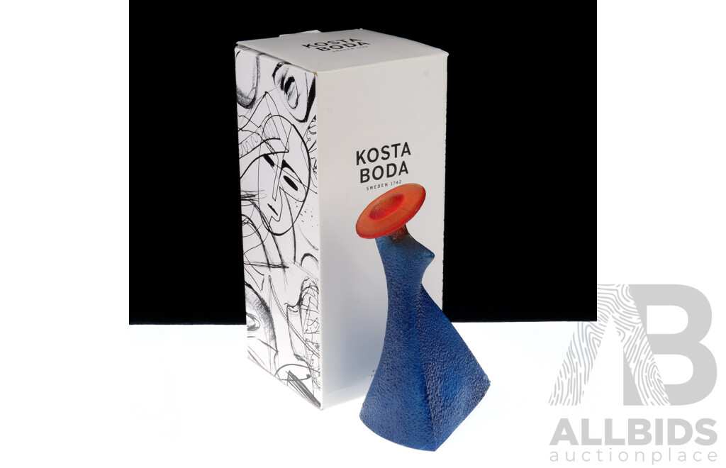 Retro Kosta Boda Catwalk Blue Lady Designed by Kjell Engman, Signed to Base in Original Box