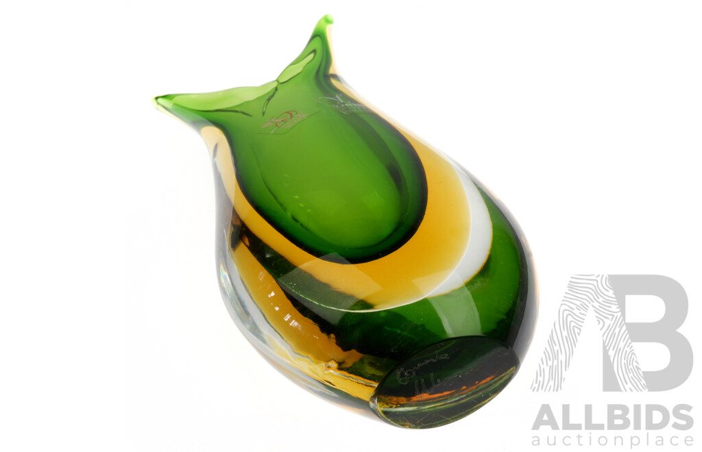 Retro Murano Formia Sommerso Glass Vase with Original Label and Box