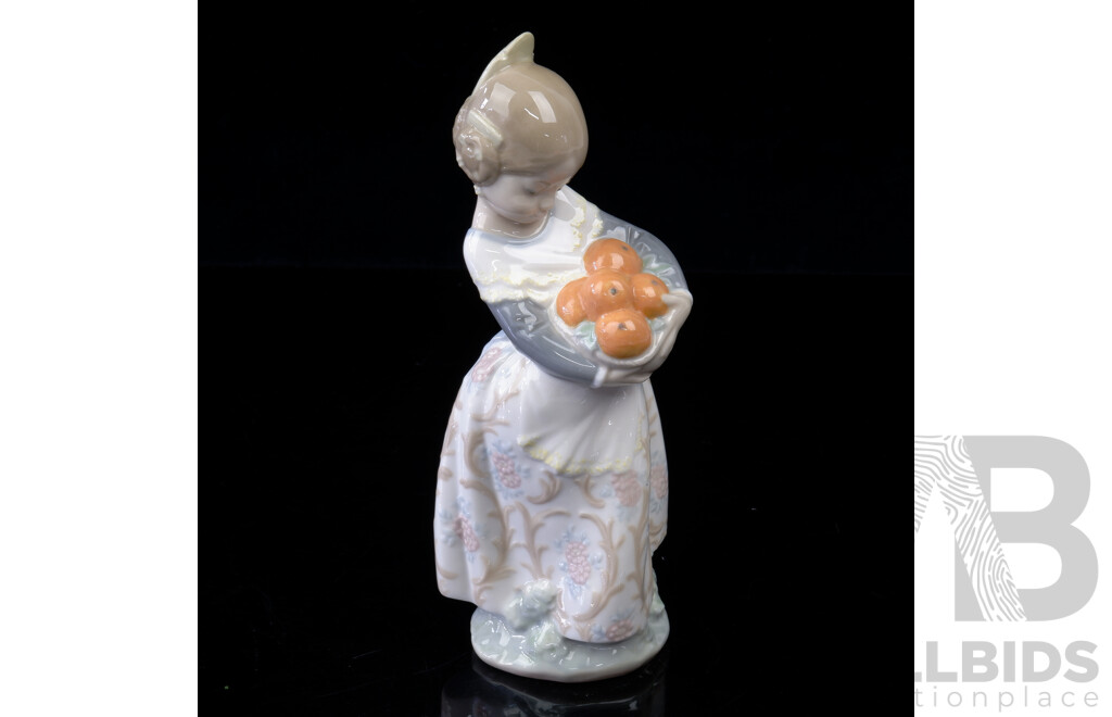 Lladro Porcelain Figure, Young Girl with Basket of Fruit