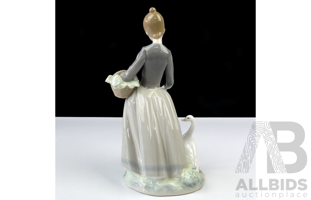 Lladro Porcelain Figure, Young Girl with Basket and Two Ducks