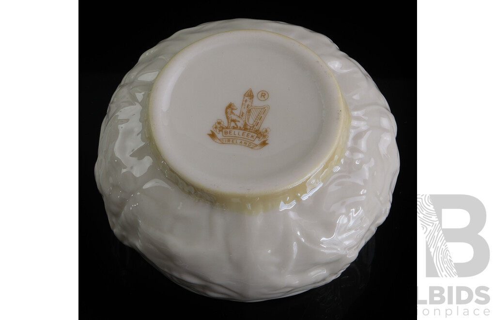 Three Irish Belleek Porcelain Pieces Comprising Cramer, SUgar Bowl and Vase with Snow Drop Motif Decoration