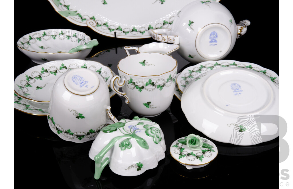 Vintage Twelve Piece Herend Fine Porcelain Hand Painted Tea Service