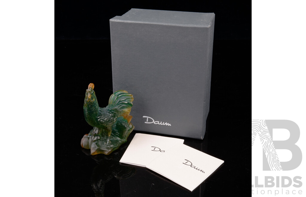 French Duam Glass Rooster Figure in Original Box