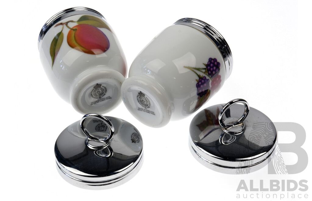 Pair Royal Worcester Porcelain and Stainless Steel Egg Coddlers