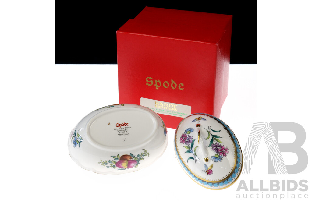 Spode Porcelain Egg Shaped Lidded Dish in Trapnell Pattern Original Box