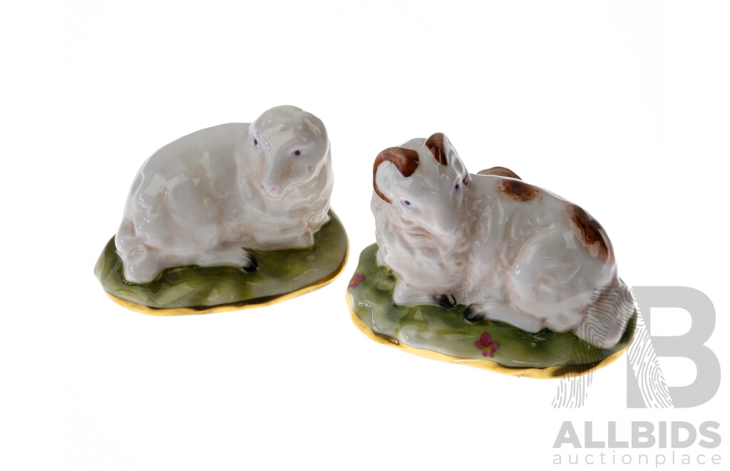 Two Spode Porcelain Figures in the Mr Duesburys Sheep Series Comprising Ram & Ewe