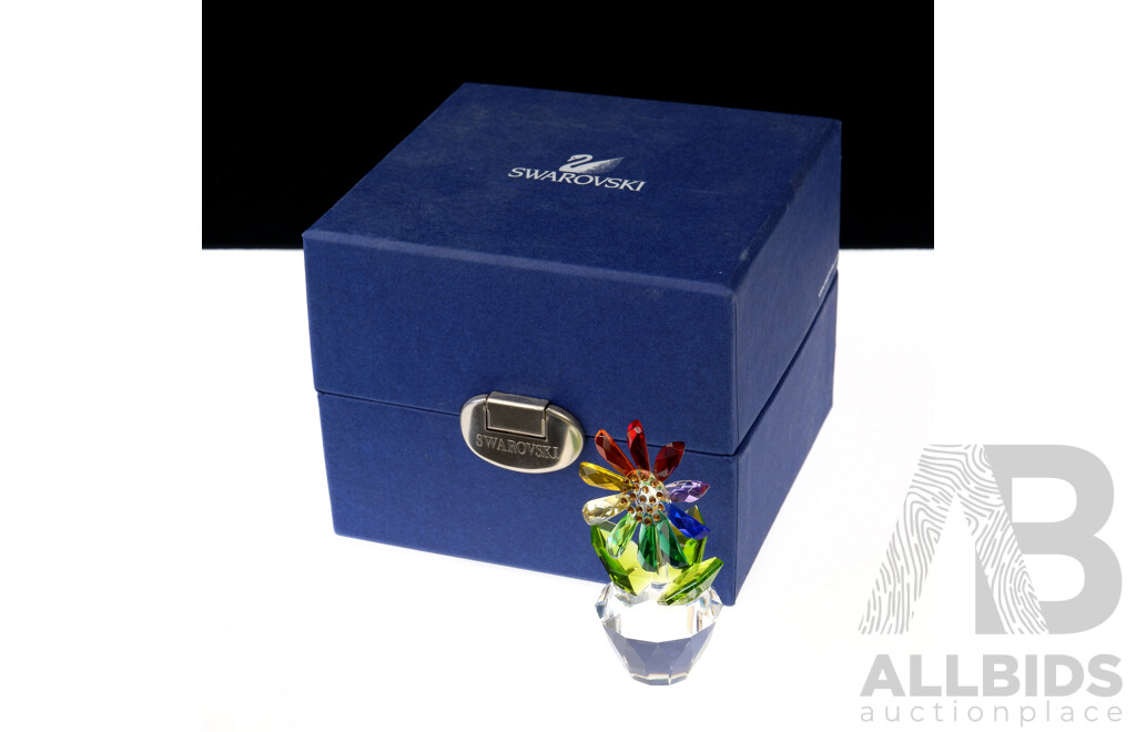 Swarovski Crystal Vase with Multicoloured Flower Figure in Original Box