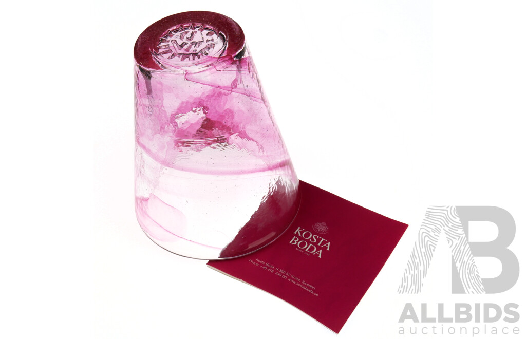 Retro Kosta Boda Pink Glass by Ulrica Hydman Vallien with Original Booklet