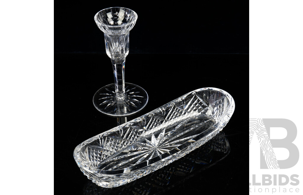 Vintage Waterford Crystal Pineapple Cut Celery Dish Along with Waterford Crystal Candle Holder
