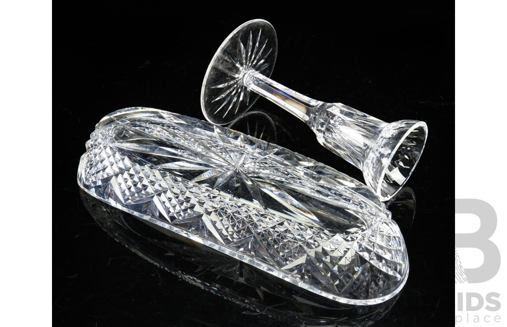 Vintage Waterford Crystal Pineapple Cut Celery Dish Along with Waterford Crystal Candle Holder