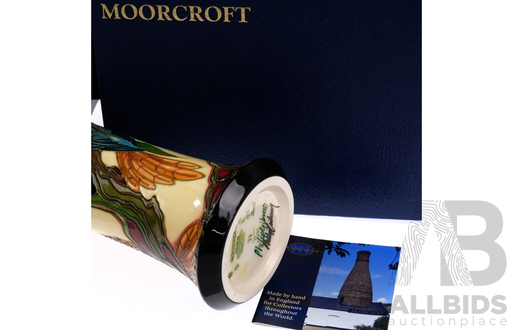 Limited Edition 33 of 200 Moorcroft Porcelain Vase in Kookabura Design by Phillip Gibson in Original Box