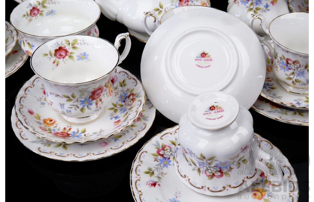Royal Albert 20 Piece Porcelain Tea Service in Jubilee Rose Pattern