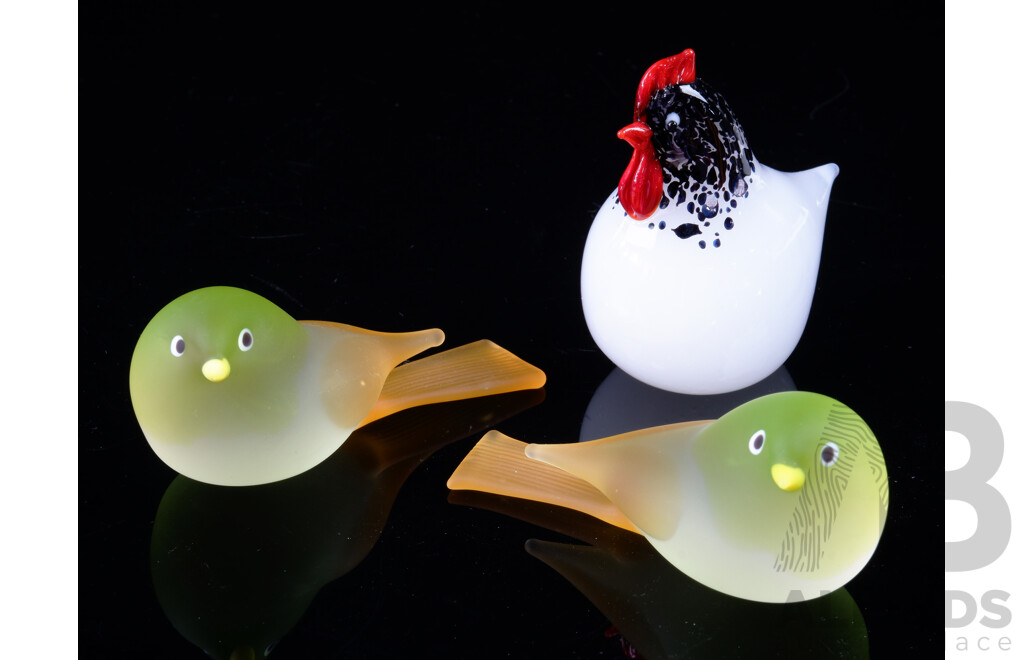 Collection Three Hand Blown Murano Glass Andrea 2000 Series Bird Figurines with Original Labels