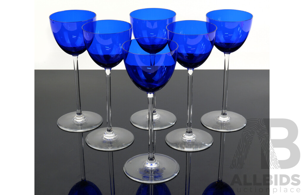 Set Six Vintage Stemmed Glasses with Cobolt Blue Bowls