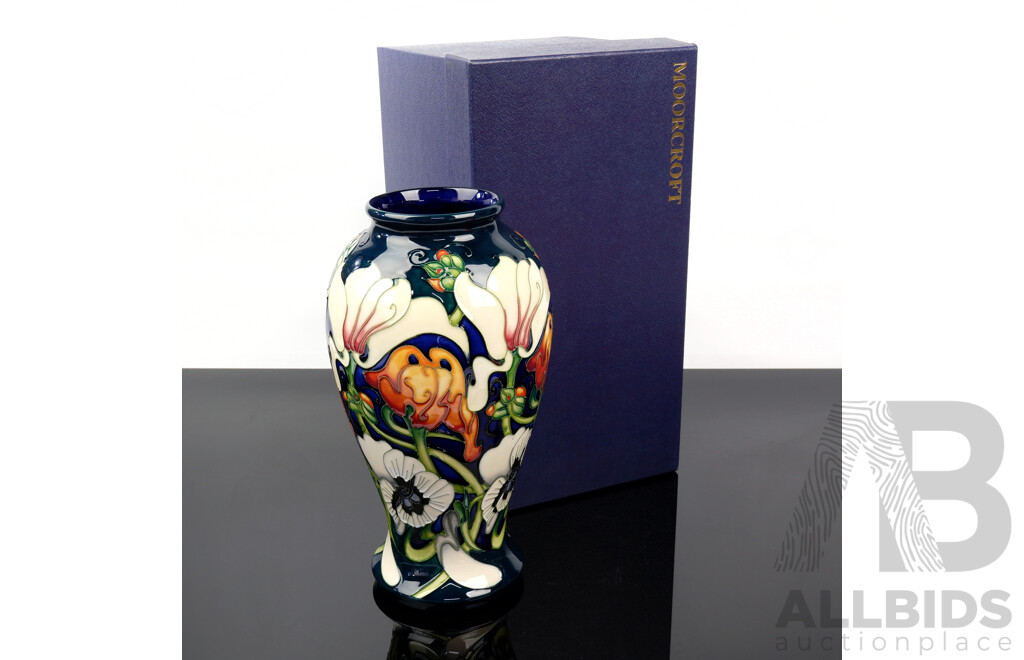 Moorcroft Porcelain Vase in Miss Alice Design by Emma Bossons in Original Box