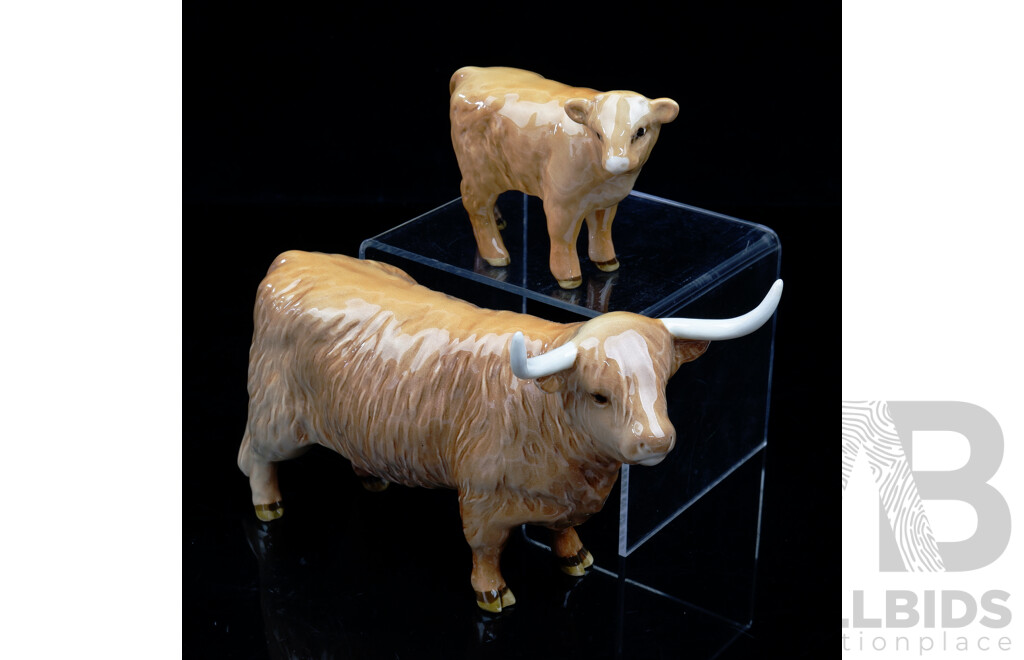 Beswick Porcleain Highland Cow with Calf Figures