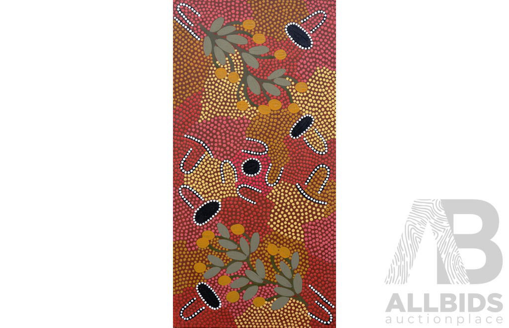 Amy Napurrula (Contemporary, Aboriginal), Collecting Bush Tucker, Acrylic on Canvasboard