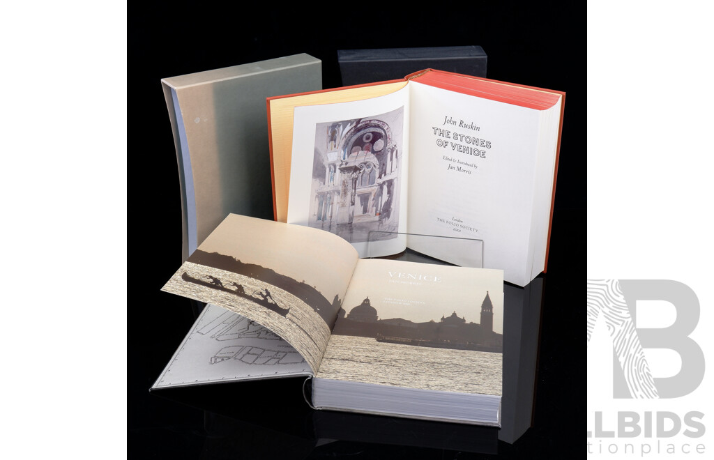 The Stones of Venice, John Ruskin, & Venice, Jan Morris, Both Folio Society, Hardcovers with Slip Cases