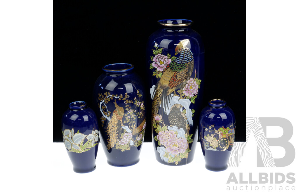 Collection Four Japanese Hand Painted Porcelain Vases