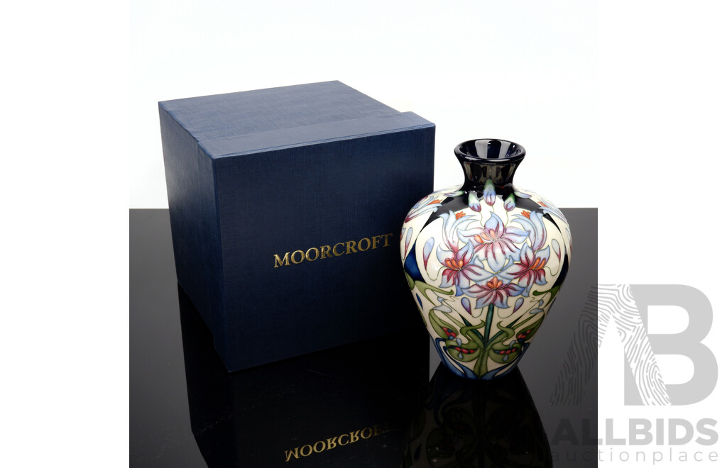 Moorcroft Porcelain Limited Edition 149 of 200, Vase in Castle of Mey Pattern by Rachel Bishop in Original Box