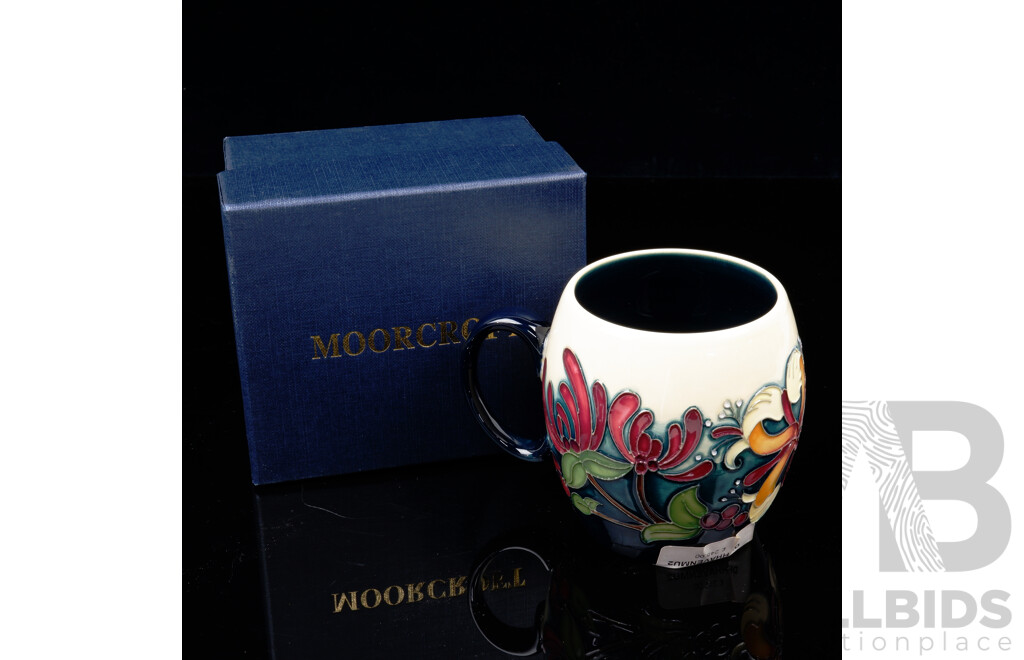 Moorcroft Porcelain Mug in Honey Suckle  Pattern by Rachel Bishop in Original Box